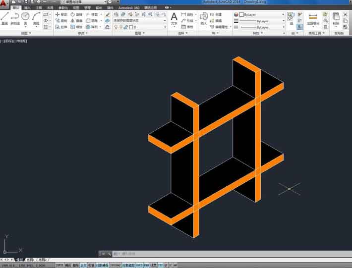 cad绘制立体井字的操作流程