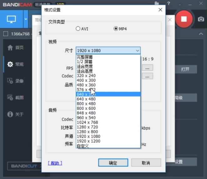 Bandicam设置录制视频尺寸的操作流程